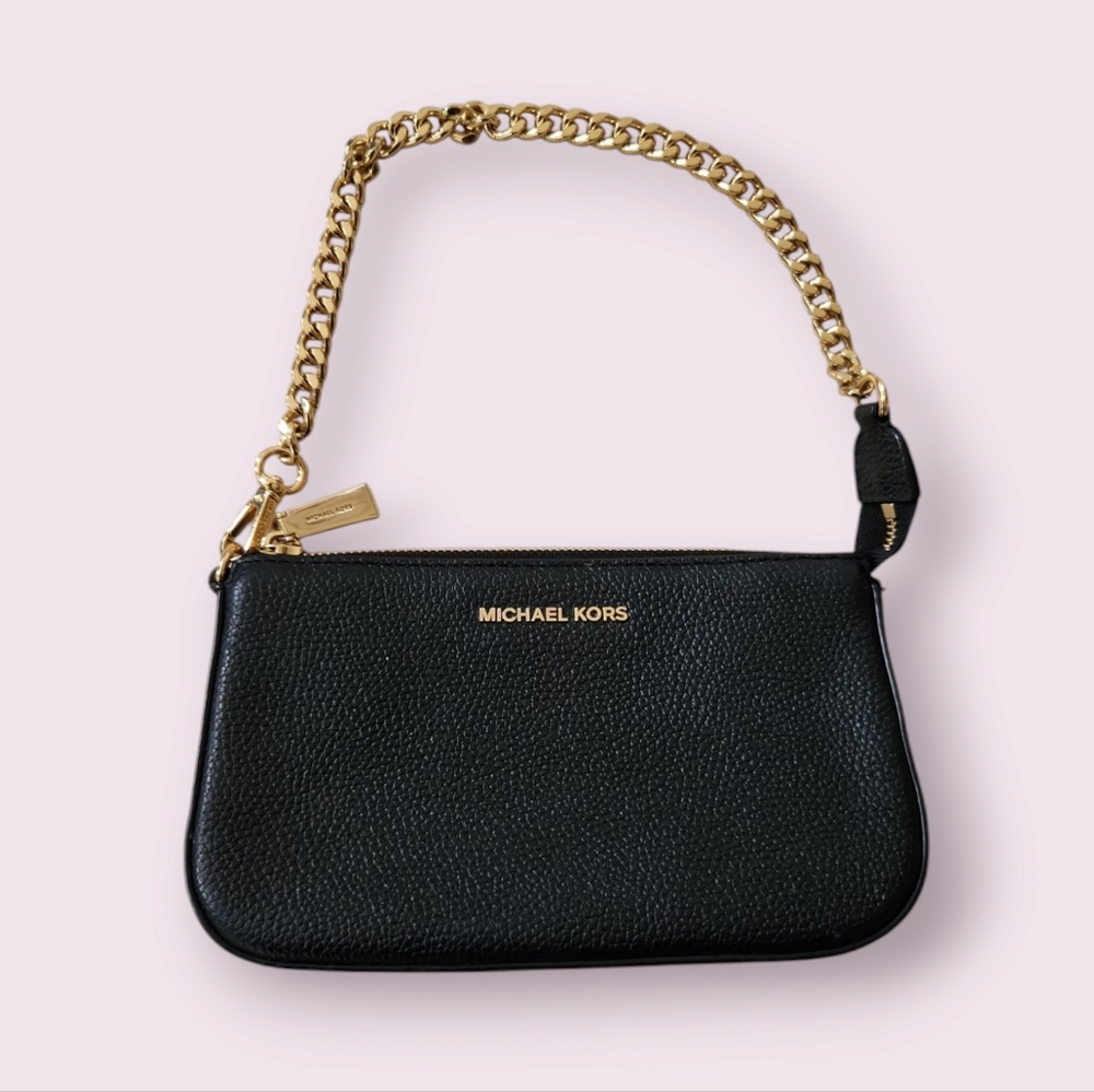 Michael Kors Black Leather Bag with Gold Chain
